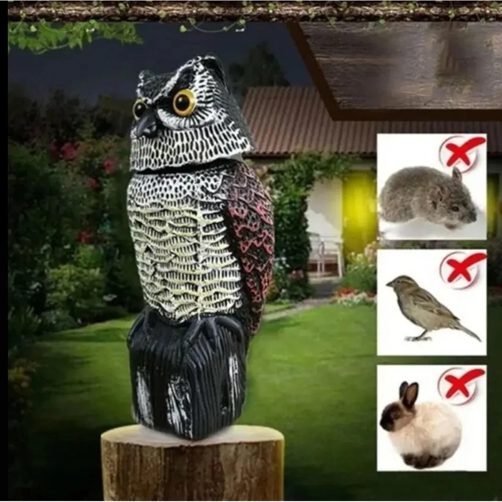 Plastic Owl Decoy Bird Control Garden Yard Outdoor‎ with Rotating Head